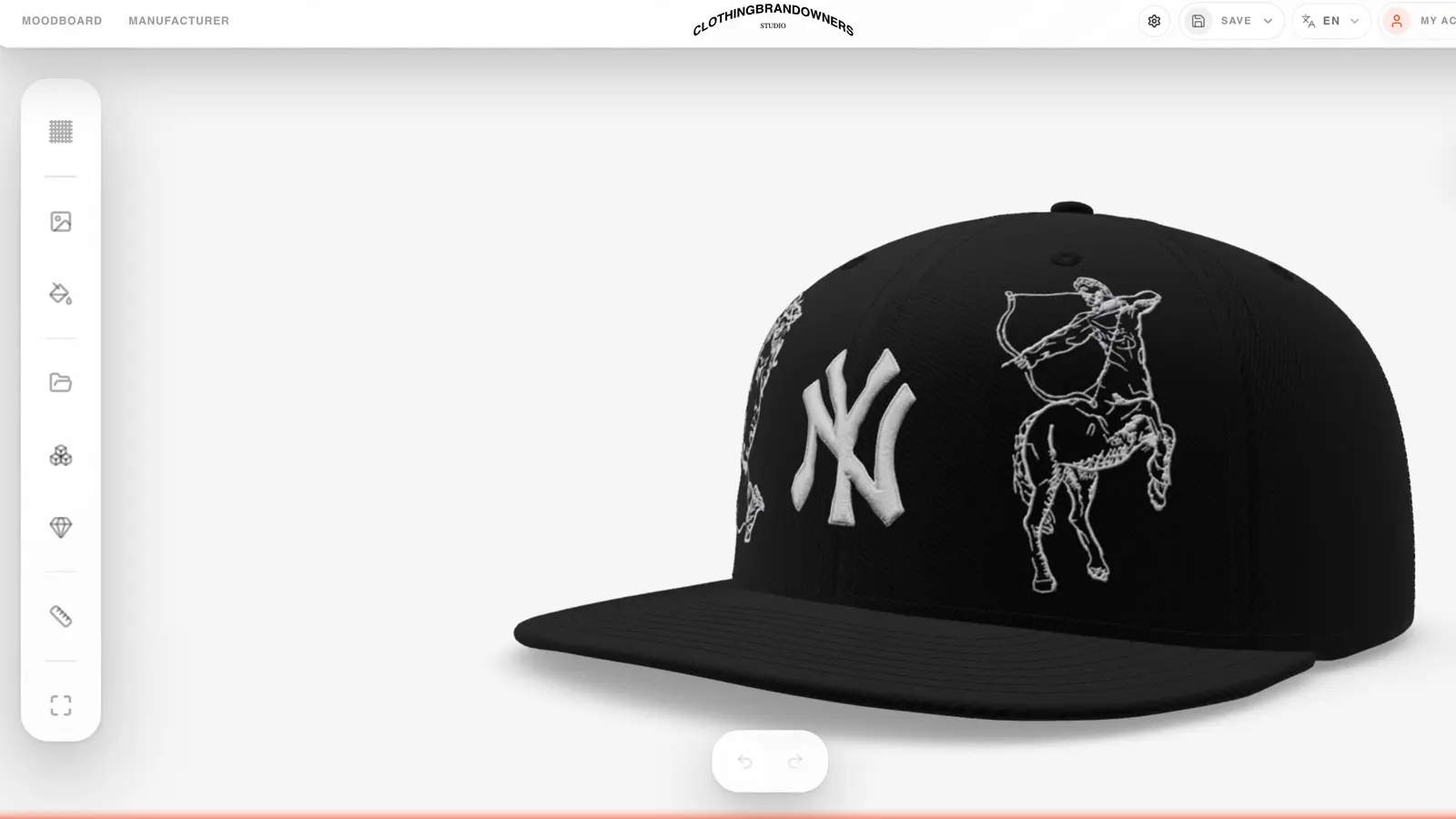 Black flat brim cap in the CBOs 3D customizer